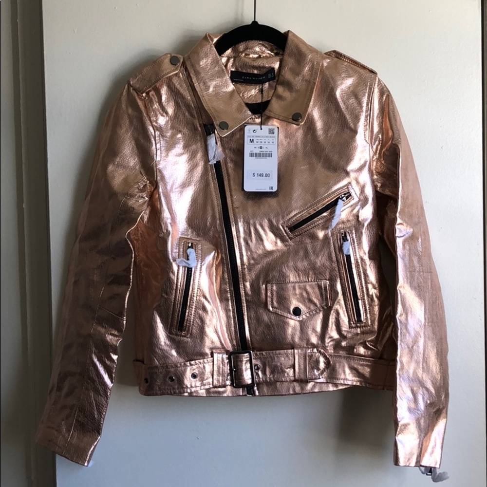 Metallic genuine leather jacket